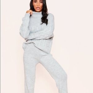 Grey Coordinating Cable Knit Lounge Set